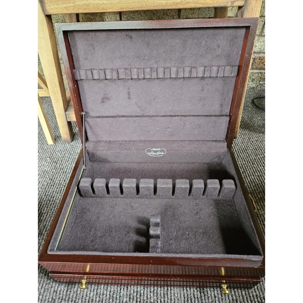 Vintage Solid Mahogany Silverware Chest Box Pacific Silver Cloth 2-Tier Drawer